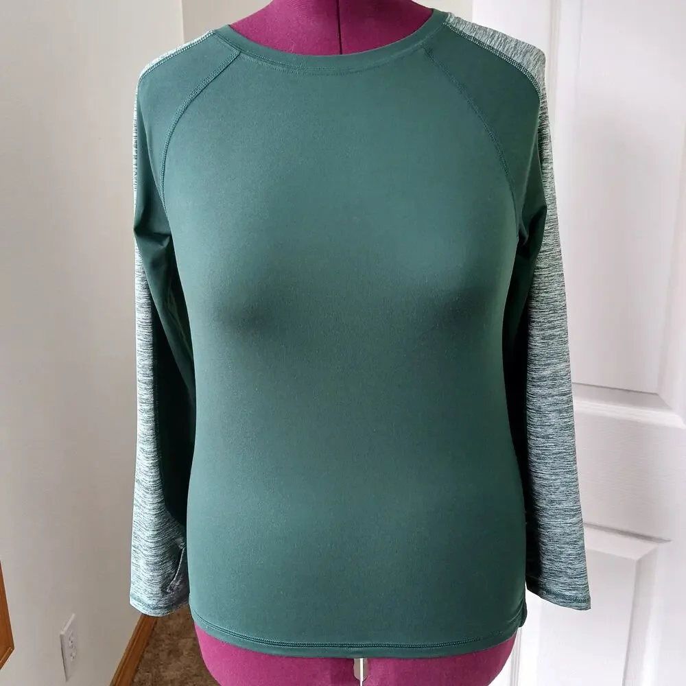 All in Motion Athletic Top YL (12/14) long sleeves thumb holes heathered Emerald - Picture 5 of 10